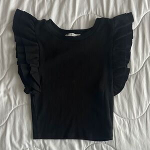 Zara Black Ruffle Sleeve Top
